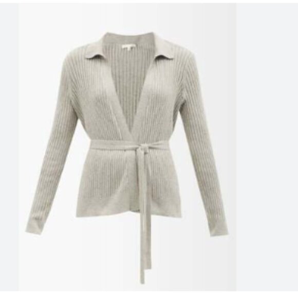 Skin Marilynne Ribbed Cardigan Cotton Cashmere Belted Gray - Picture 2 of 12